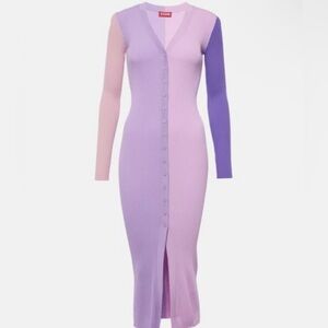 STAUD Purple and Pink Sheath Dress Long Sleeve V-Neck